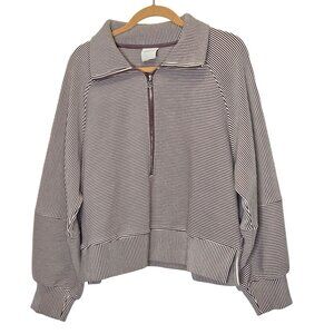 Varley NWOT Milano Half-Zip Sweat 2.0 Ottoman Stripe‎ X-Large Boxy Sweatshirt